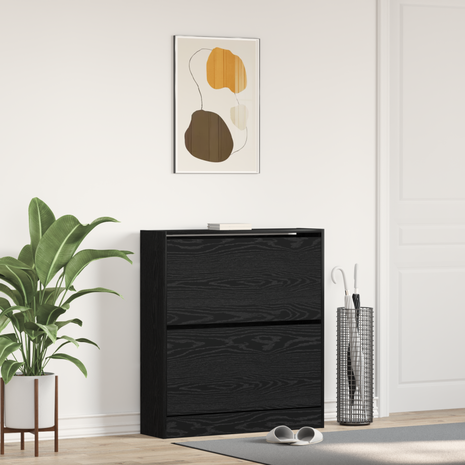 vidaXL Schoenenkast Zwart Eiken 80 x 21 x 87,5 cm Bewerkt hout vidaXL Schoenenkast Zwart Eiken 80 x 21 x 87,5 cm Bewerkt hout afbeelding 1