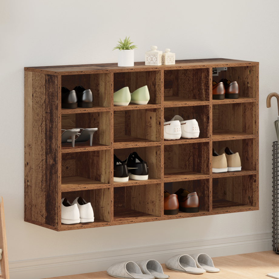 vidaXL Schoenenkast met plank Oudhout 103 x 30 x 67 cm Bewerkt hout afbeelding 1