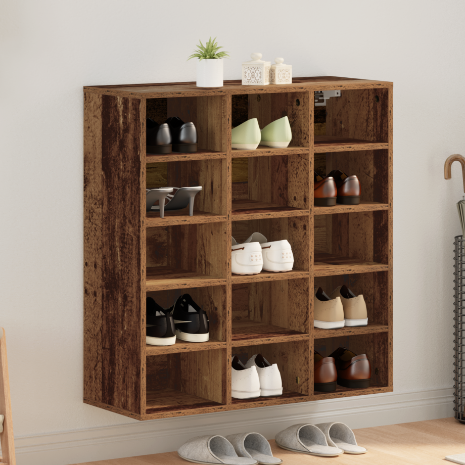 vidaXL Schoenenkast met plank Oudhout 77,5 x 30 x 83,5 cm Bewerkt hout afbeelding 1