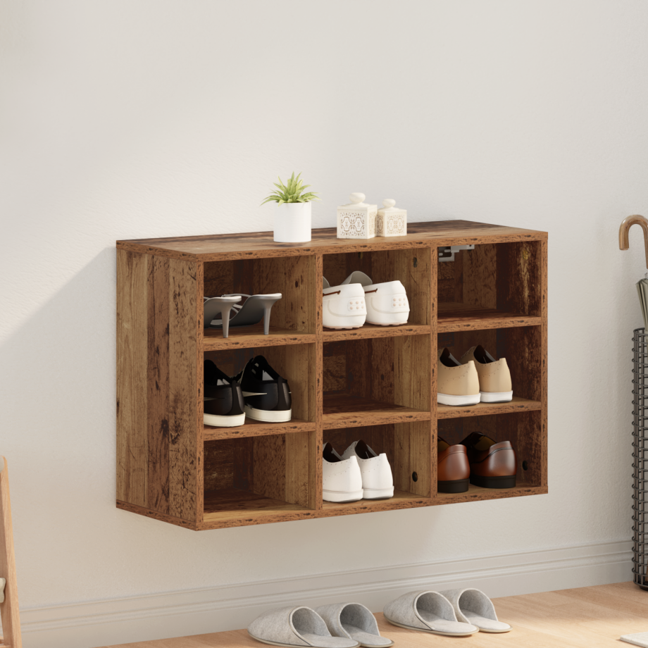 vidaXL Schoenenkast met plank Oudhout 77,5 x 30 x 51 cm Bewerkt hout afbeelding 1