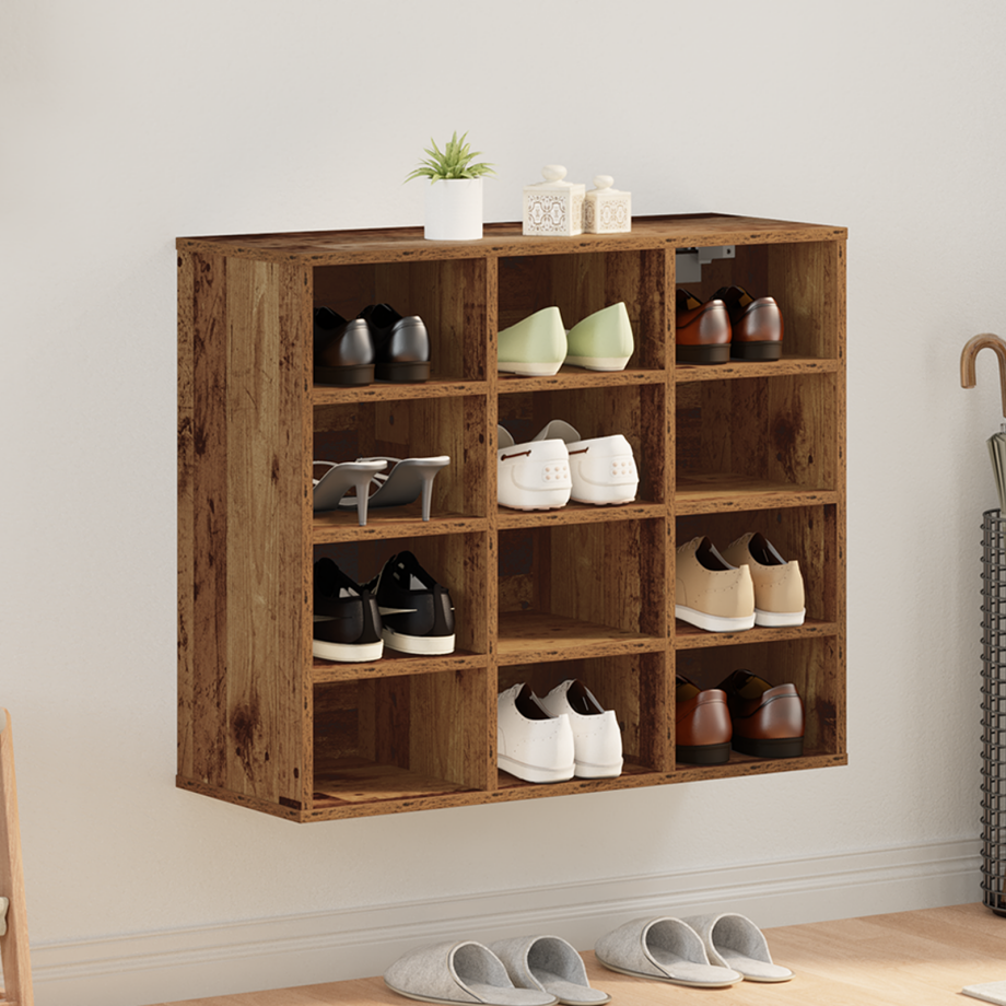 vidaXL Schoenenkast met plank Oudhout 77,5 x 30 x 67 cm Bewerkt hout afbeelding 1