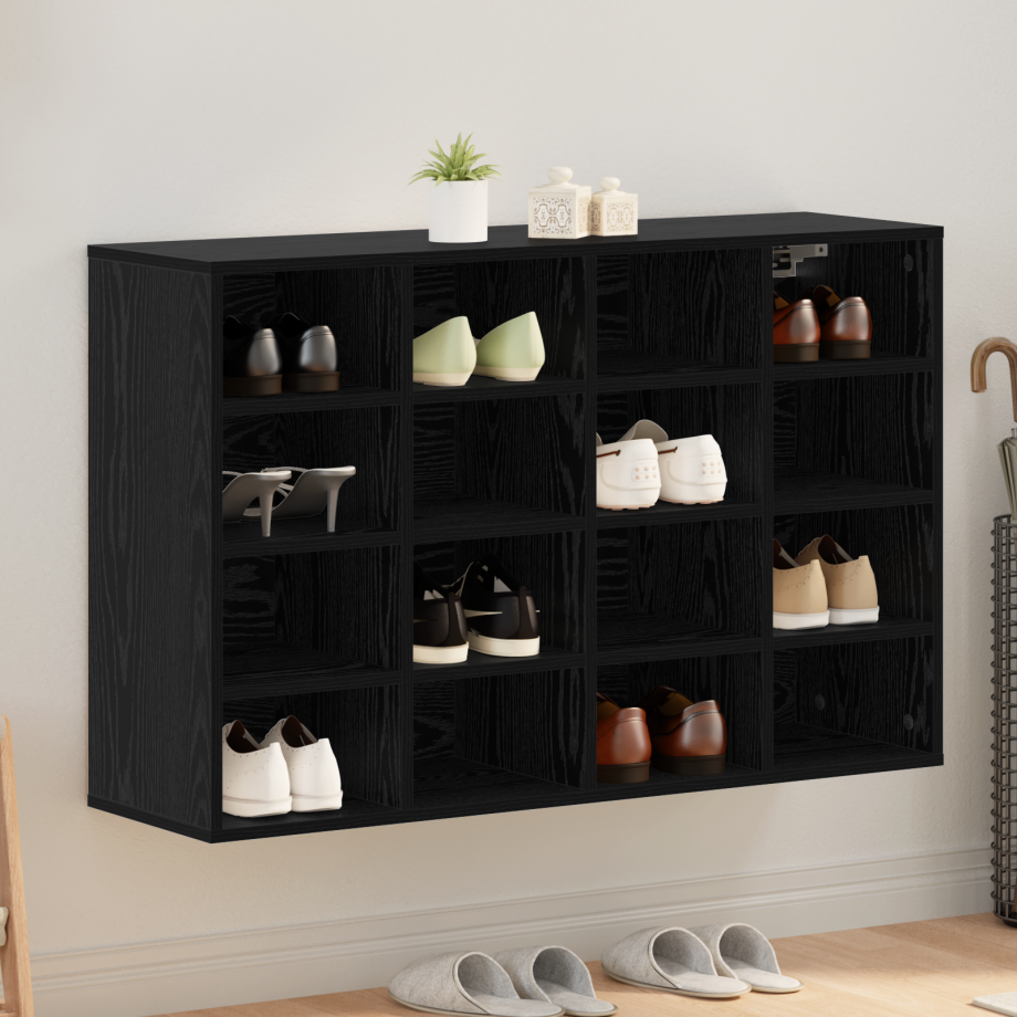 vidaXL Schoenenkast Zwart Eiken 103 x 30 x 67 cm Bewerkt hout vidaXL Schoenenkast Zwart Eiken 103 x 30 x 67 cm Bewerkt hout afbeelding 1