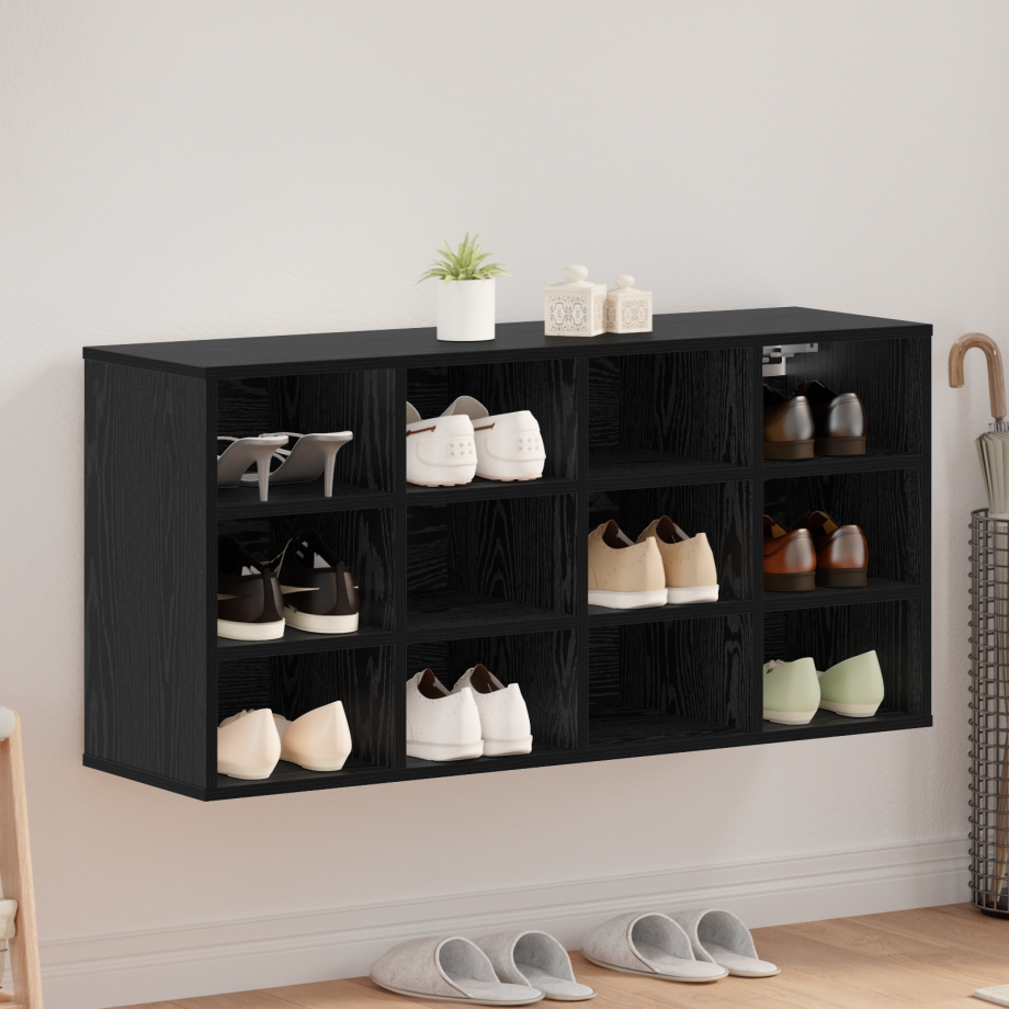 vidaXL Schoenenkast Zwart Eiken 103 x 30 x 51 cm Bewerkt hout vidaXL Schoenenkast Zwart Eiken 103 x 30 x 51 cm Bewerkt hout afbeelding 1