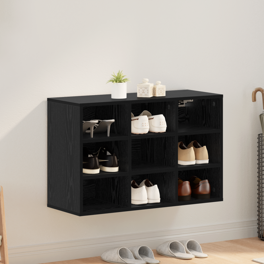 vidaXL Schoenenkast Zwart Eiken 77,5 x 30 x 51 cm Bewerkt hout vidaXL Schoenenkast Zwart Eiken 77,5 x 30 x 51 cm Bewerkt hout afbeelding 1