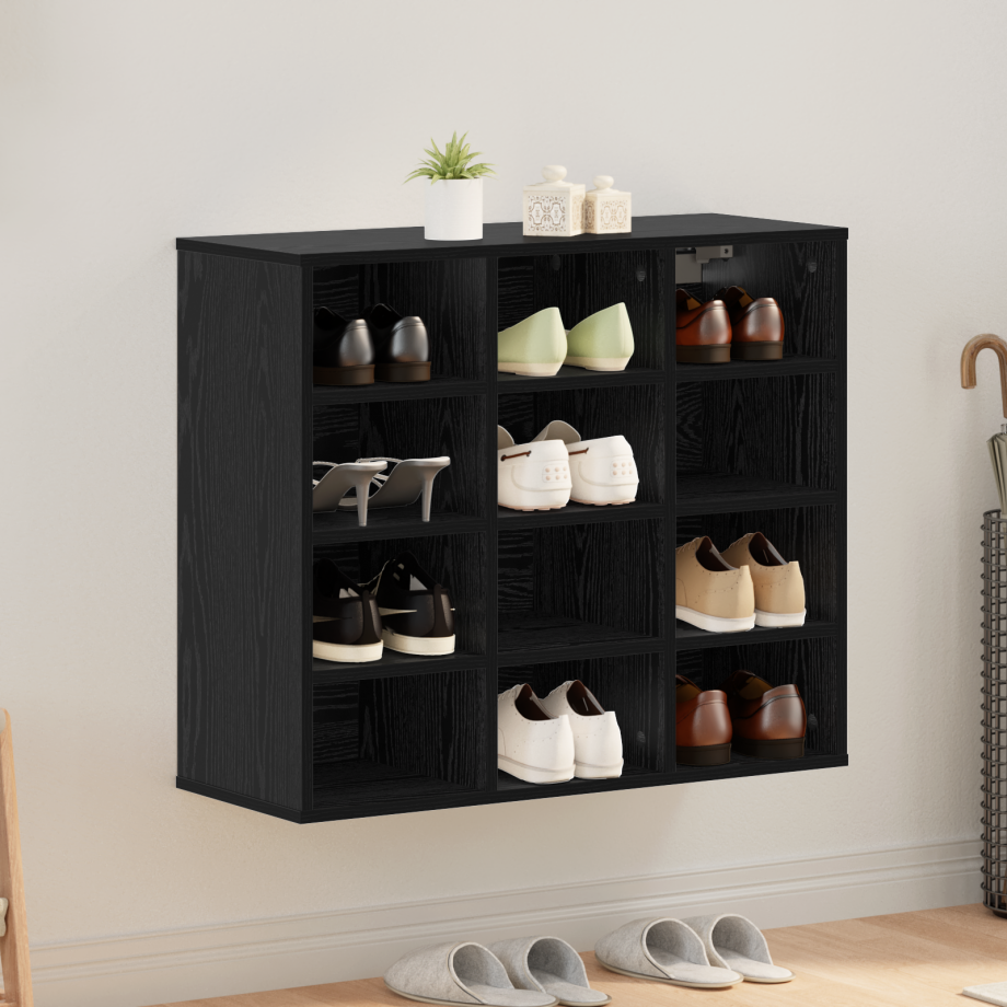 vidaXL Schoenenkast Zwart Eiken 77,5 x 30 x 67 cm Bewerkt hout vidaXL Schoenenkast Zwart Eiken 77,5 x 30 x 67 cm Bewerkt hout afbeelding 1