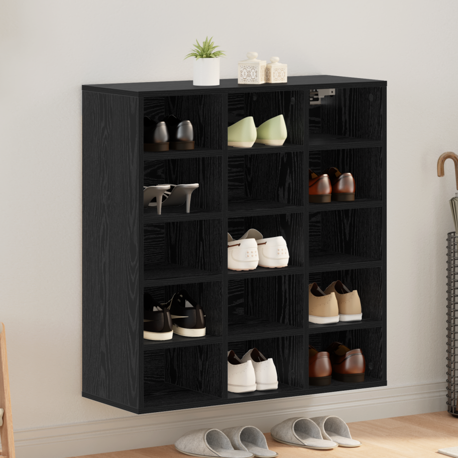 vidaXL Schoenenkast Zwart Eiken 77,5 x 30 x 83,5 cm Bewerkt hout vidaXL Schoenenkast Zwart Eiken 77,5 x 30 x 83,5 cm Bewerkt hout afbeelding 1