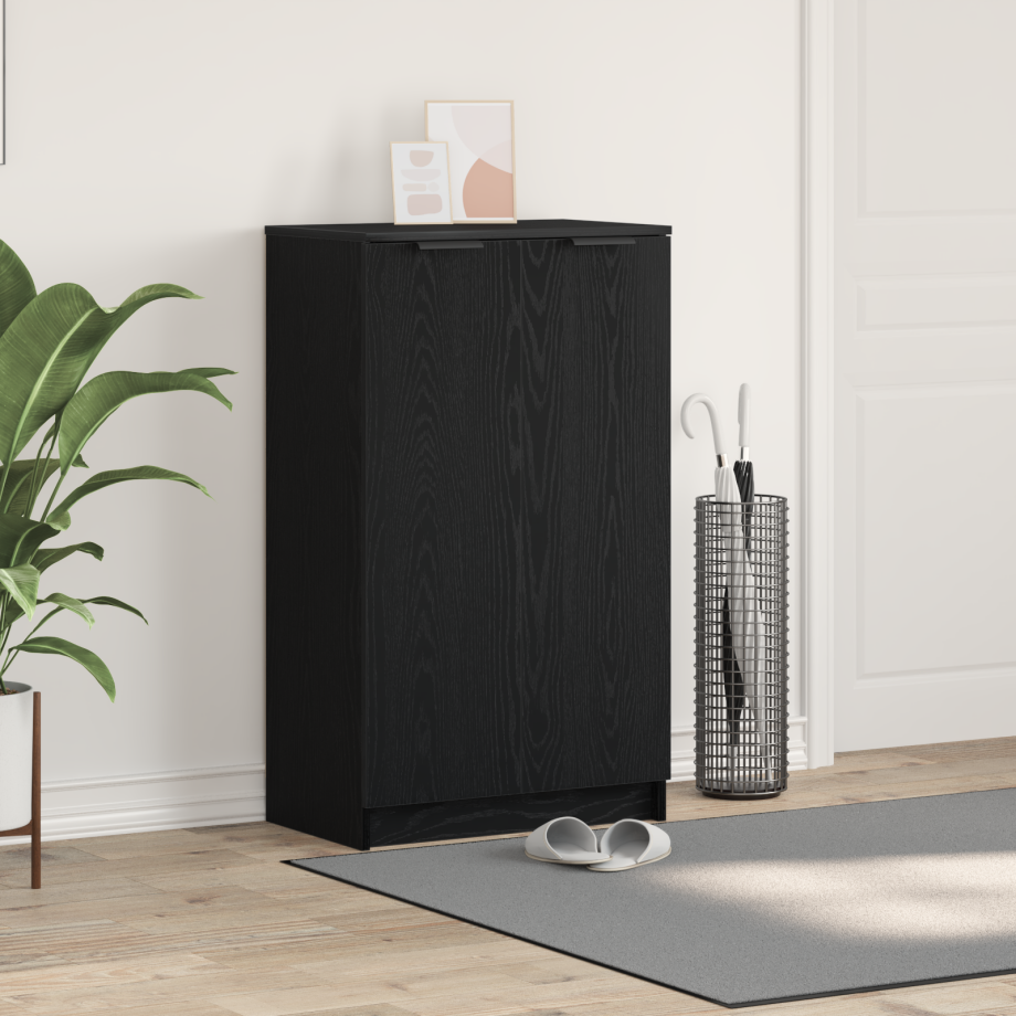 vidaXL Schoenenkast Zwart Eiken 59 x 35 x 100 cm Bewerkt hout vidaXL Schoenenkast Zwart Eiken 59 x 35 x 100 cm Bewerkt hout afbeelding 1