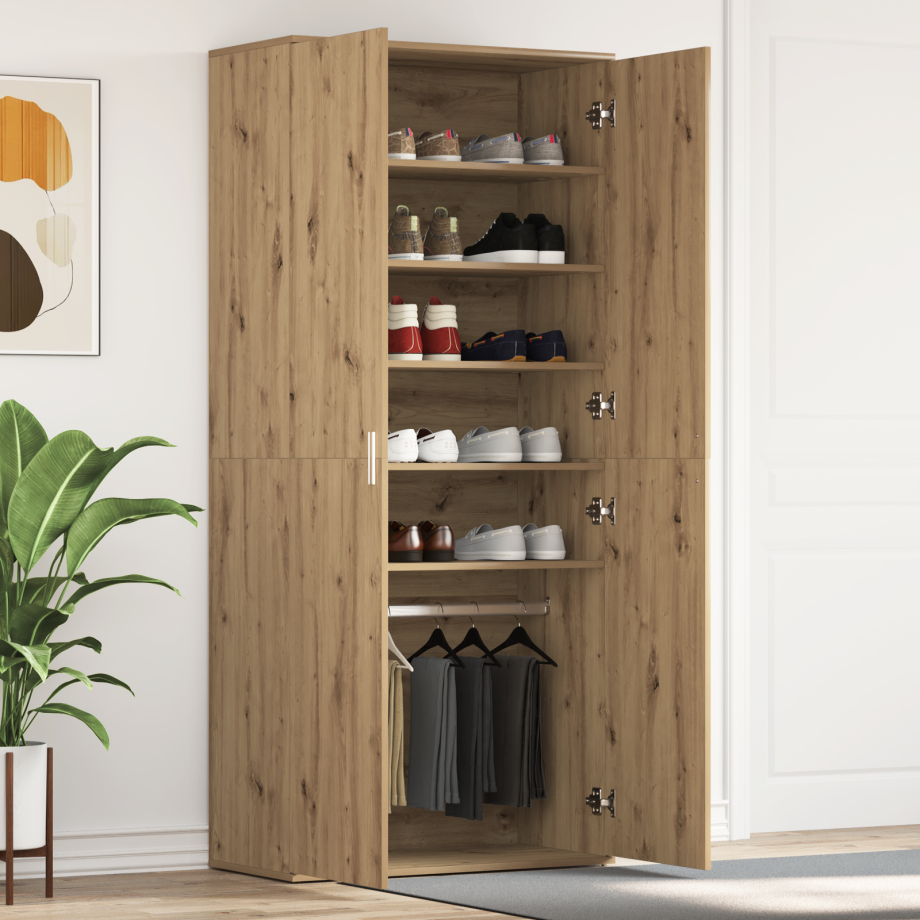 vidaXL Schoenenkast Artisan Eiken 80 x 39 x 178 cm Bewerkt hout vidaXL Schoenenkast Artisan Eiken 80 x 39 x 178 cm Bewerkt hout afbeelding 1