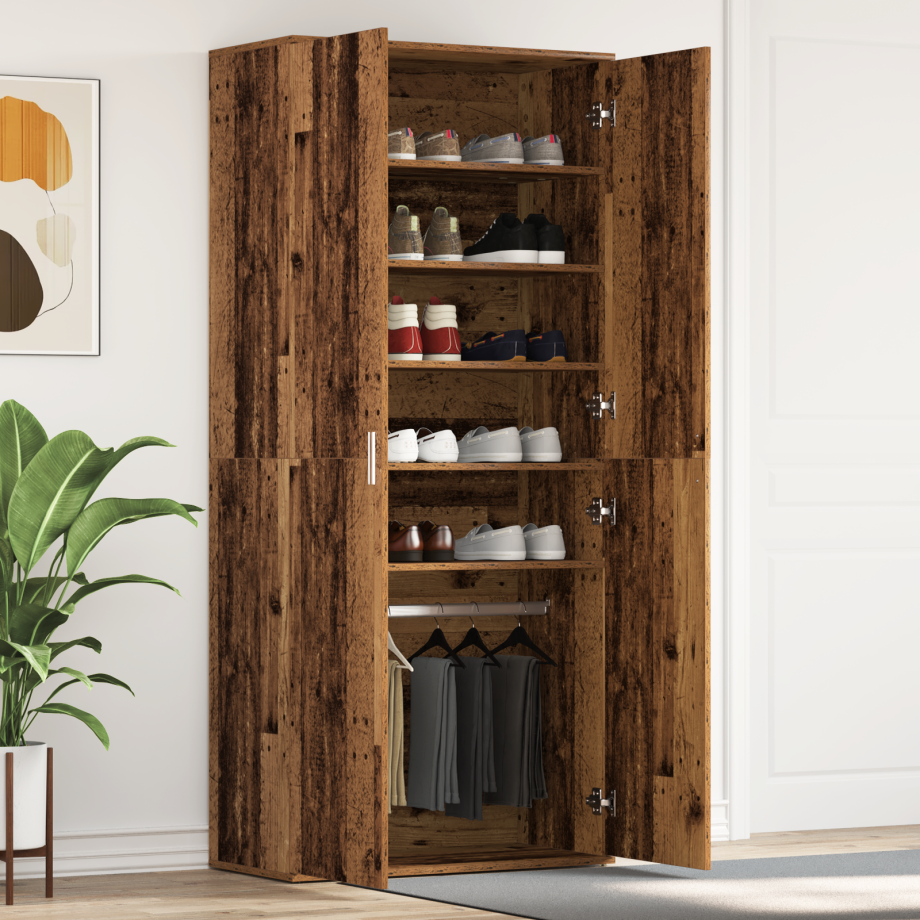 vidaXL Schoenenkast met plank Oudhout 80 x 39 x 178 cm Bewerkt hout afbeelding 1