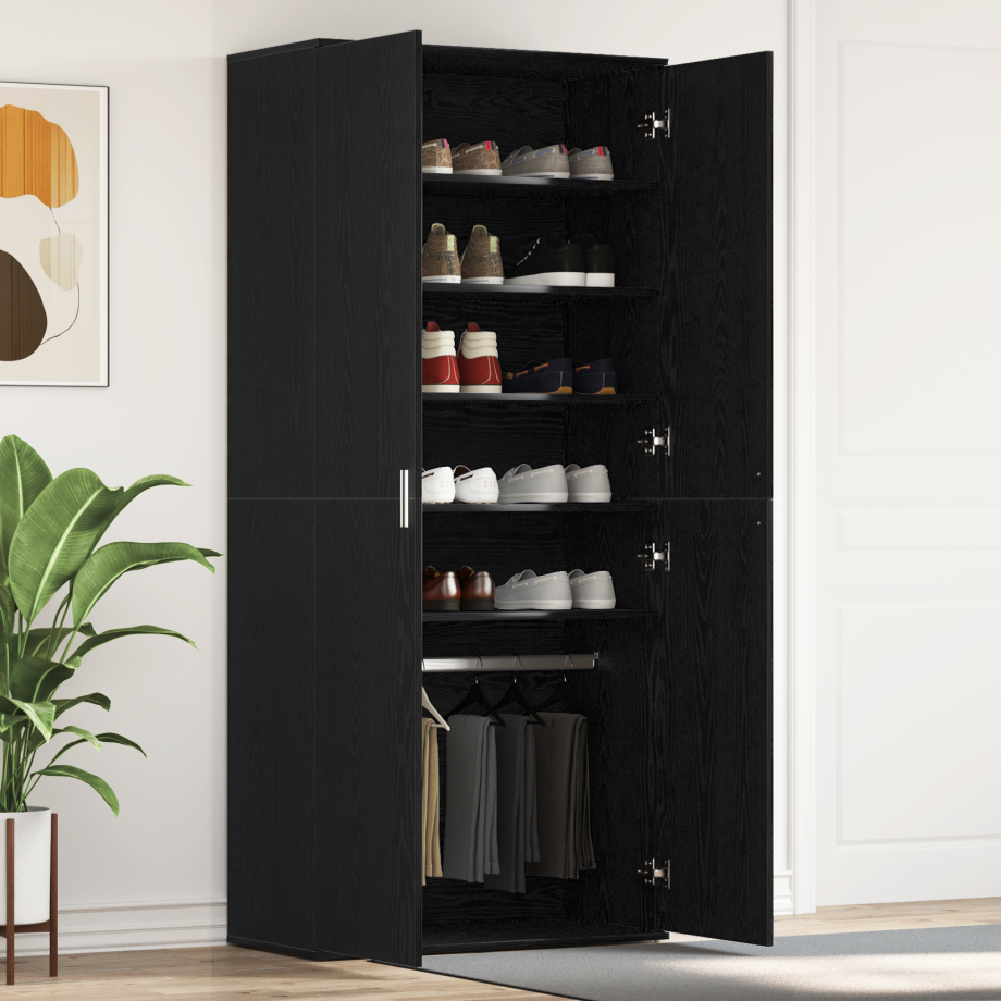 vidaXL Schoenenkast Zwart Eiken 80 x 39 x 178 cm Bewerkt hout afbeelding 1