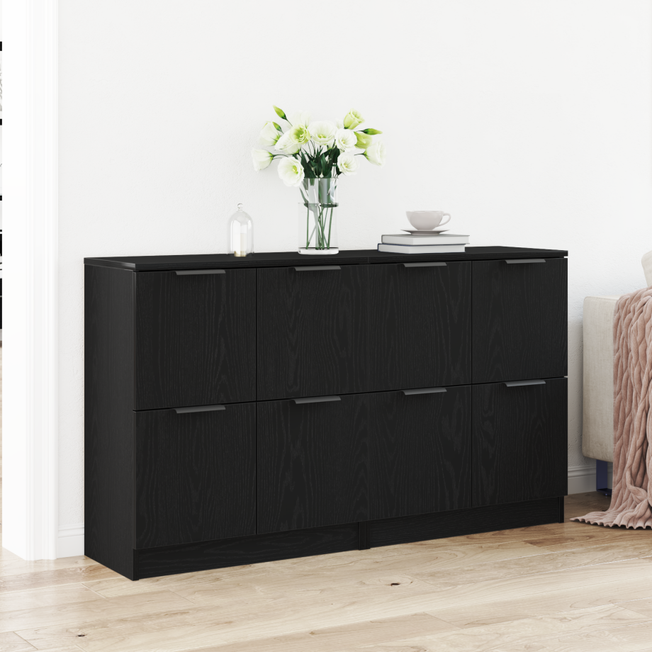 vidaXL Sideboards 2 stuks Zwart Eikenhout 60x30x70 cm Engineered Wood afbeelding 1