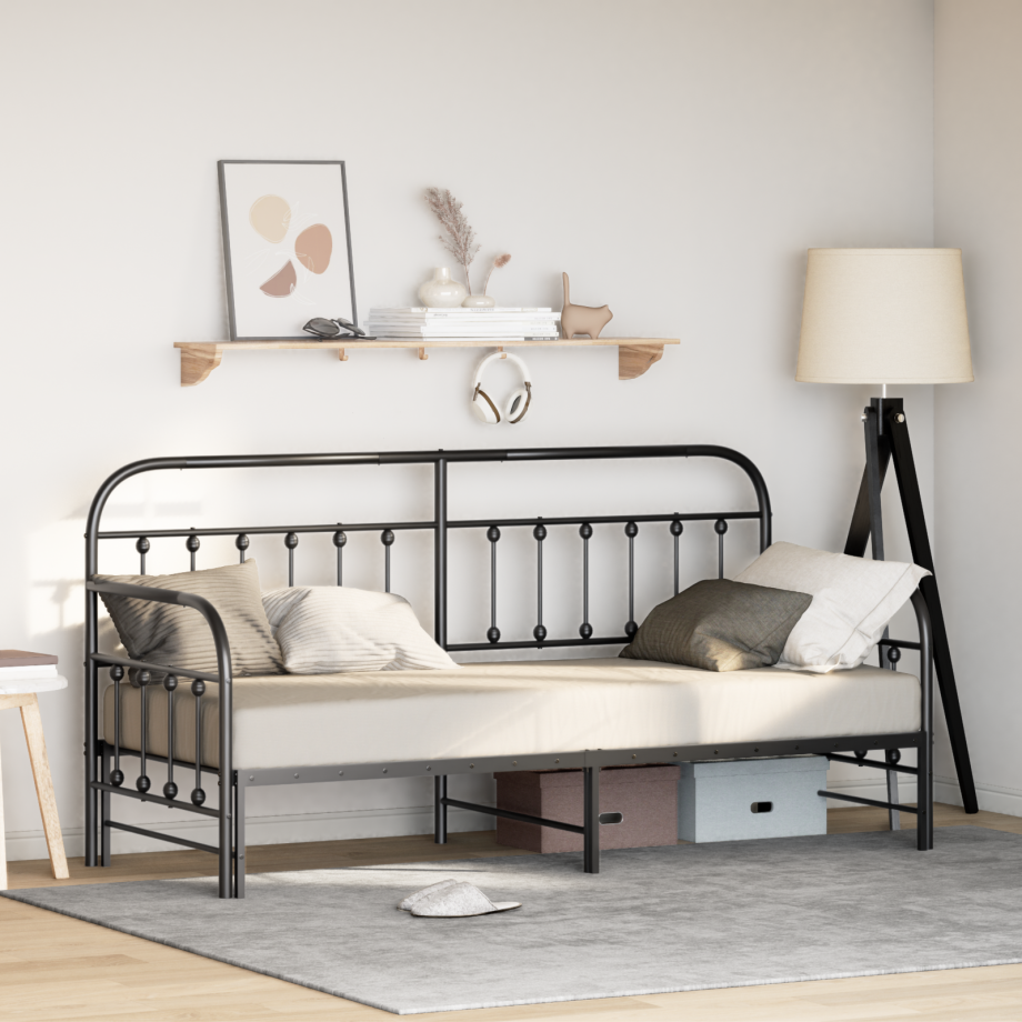 vidaXL Slaapbank met uitschuifbed 75x190 cm staal zwart afbeelding 1