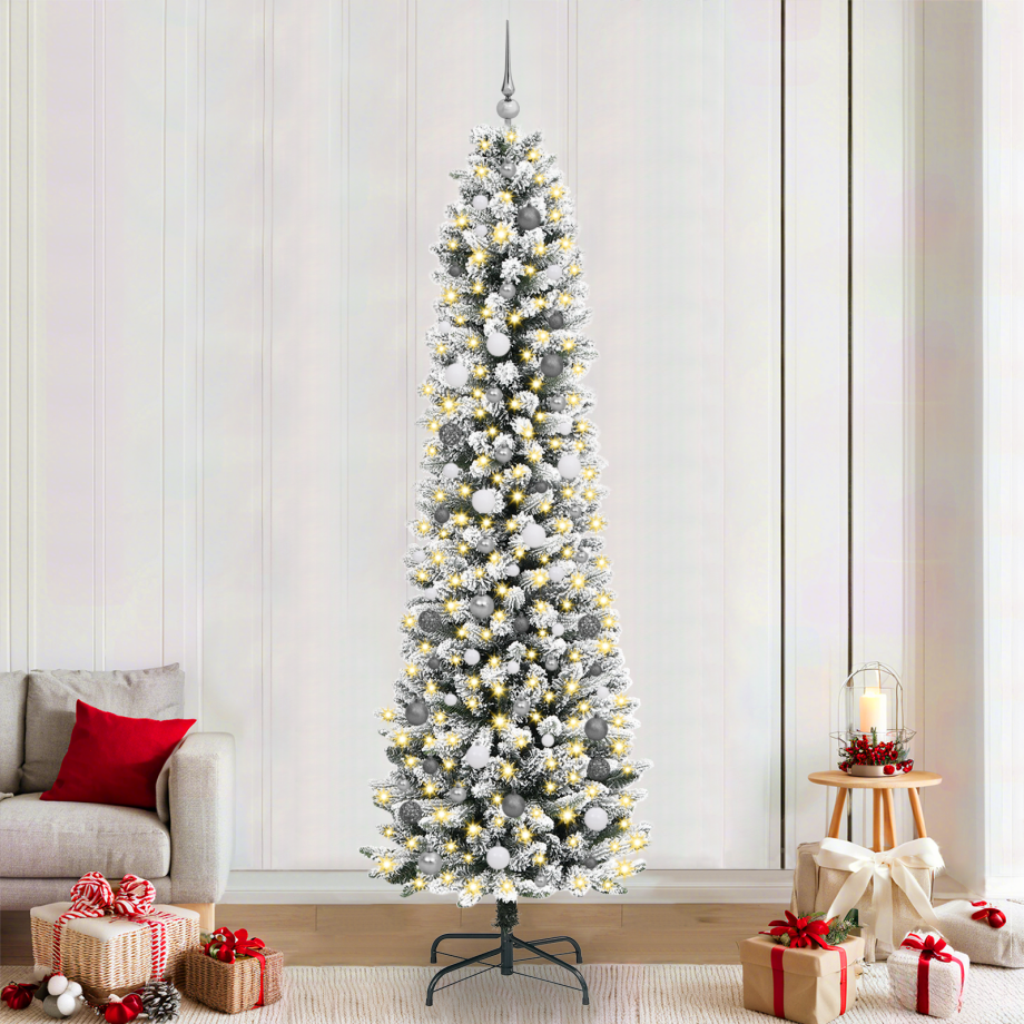 vidaXL Slanke Kerstboom met decoratieve touwlichten Wit 240 cm PVC afbeelding 1