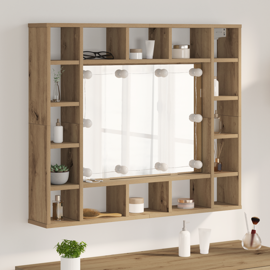 vidaXL Spiegelkast Artisan Eiken 91 x 15 x 76,5 cm Bewerkt hout afbeelding 1