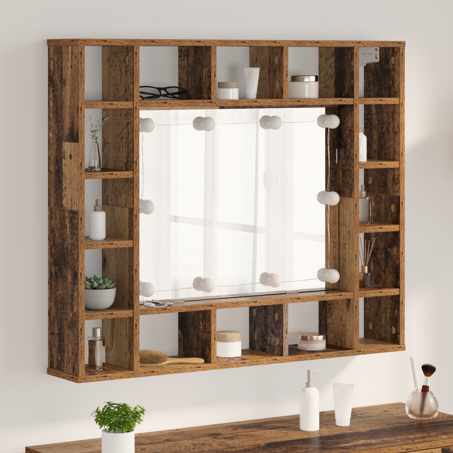 vidaXL Spiegelkast met plank Oud hout 91 x 15 x 76,5 cm Bewerkt hout afbeelding 1