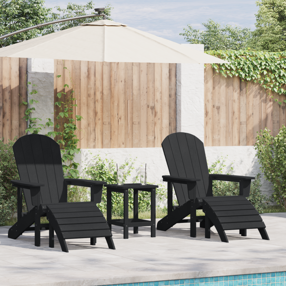 vidaXL Stoelen 2 st Adirondack met voetsteunen HDPE zwart afbeelding 1