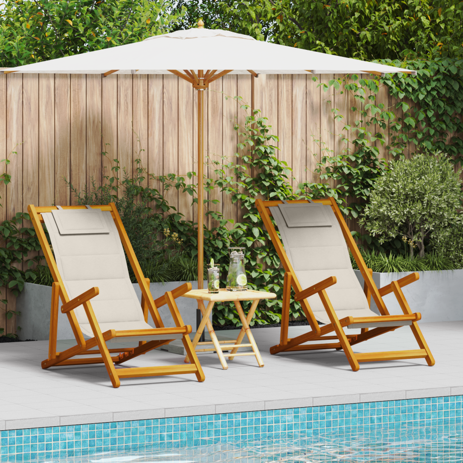 vidaXL Strandstoelen 2 st inklapbaar acaciahout textileen lichtgrijs afbeelding 1