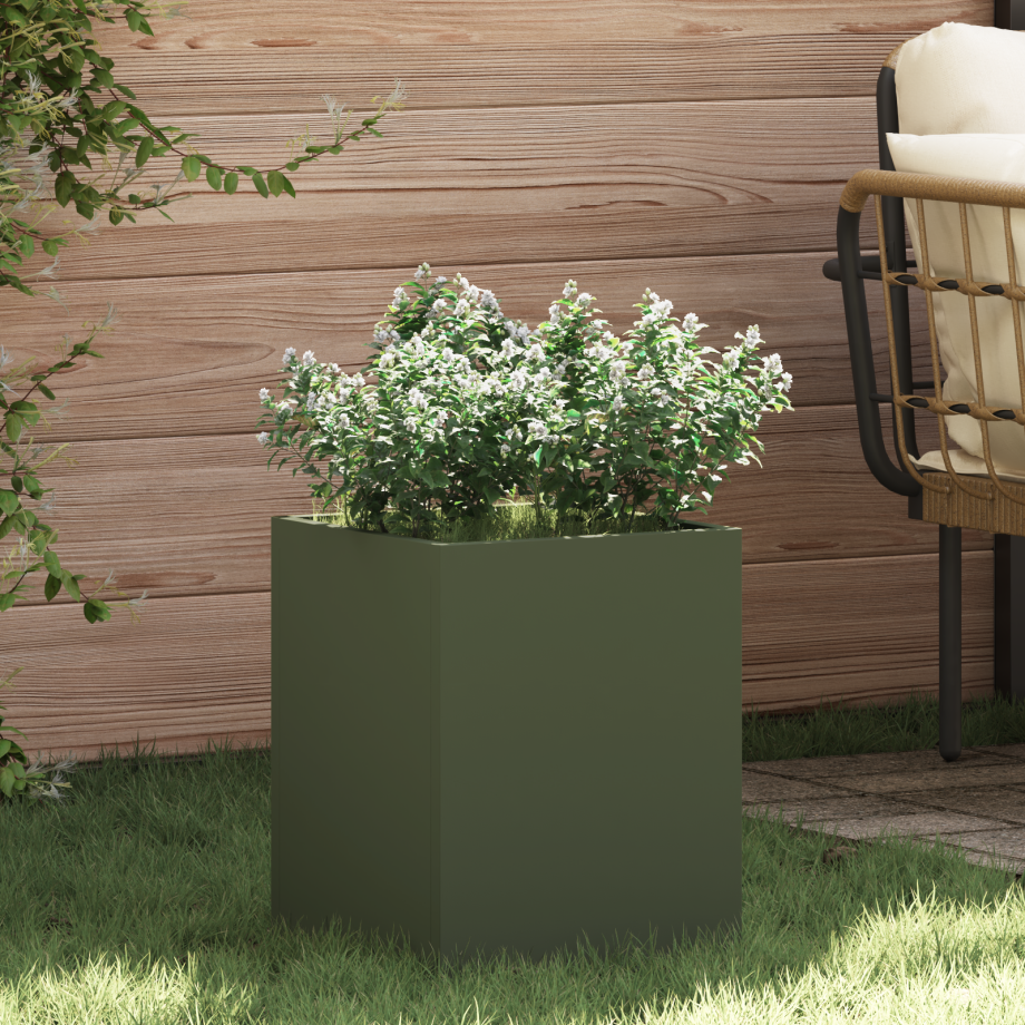 vidaXL Tuin Bloempot Olijfgroen 50 x 32 x 40 cm Koudgewalst staal afbeelding 1