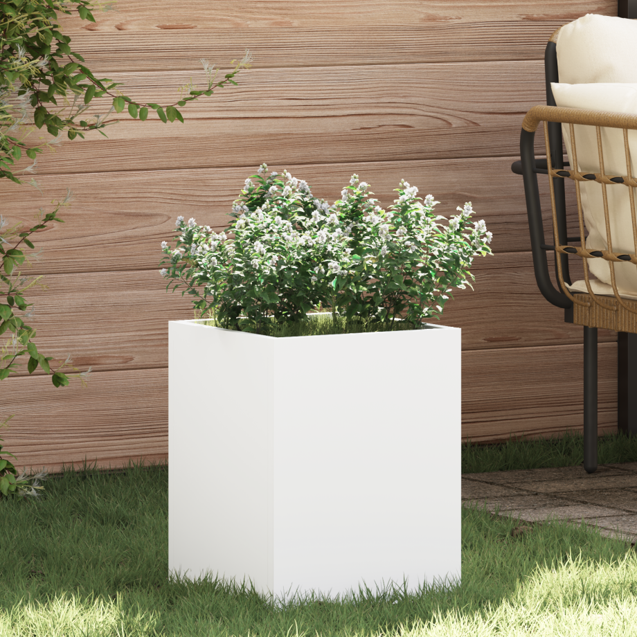 vidaXL Tuin Bloempot Wit 32 x 32 x 40 cm Koudgewalst staal afbeelding 1