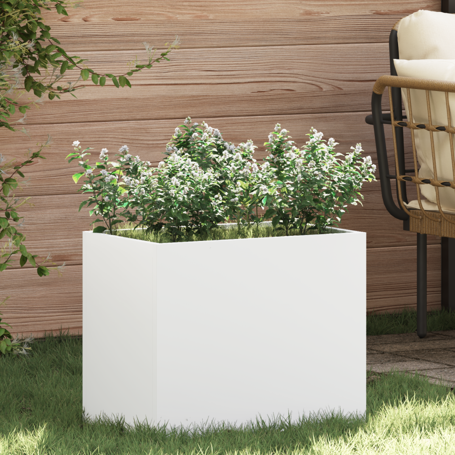 vidaXL Tuin Bloempot Wit 50 x 32 x 40 cm Koudgewalst staal afbeelding 1