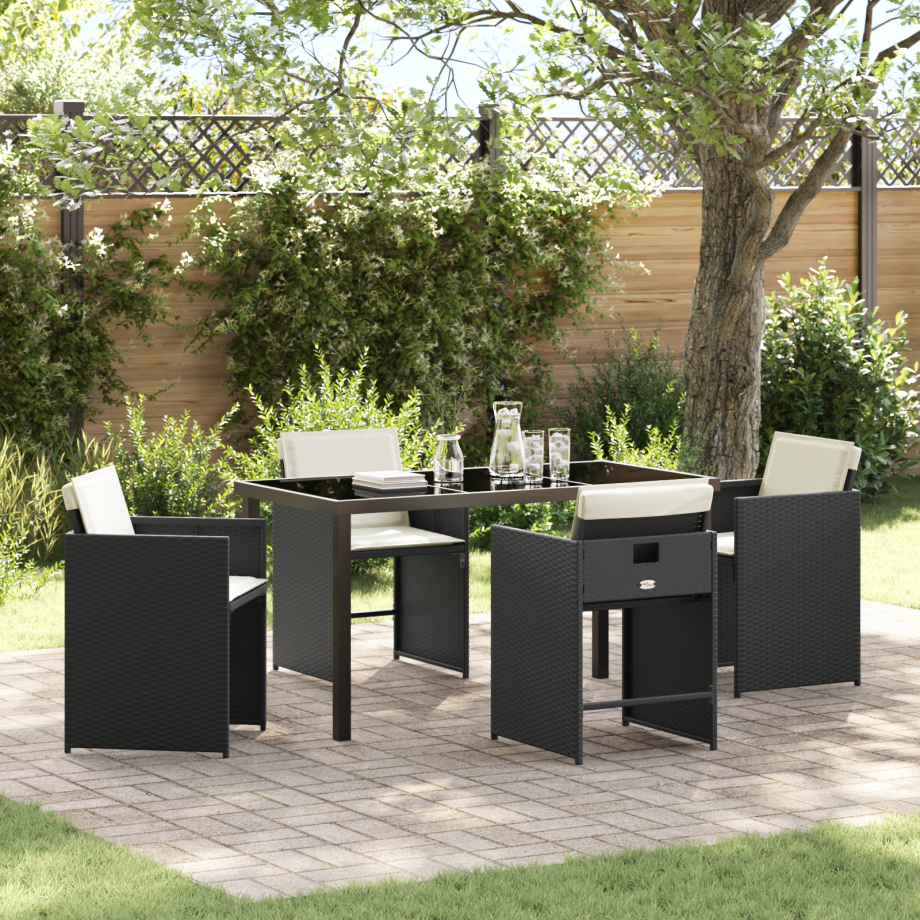 vidaXL Tuin eettafelset 5 pcs Zwart poly rattan afbeelding 1