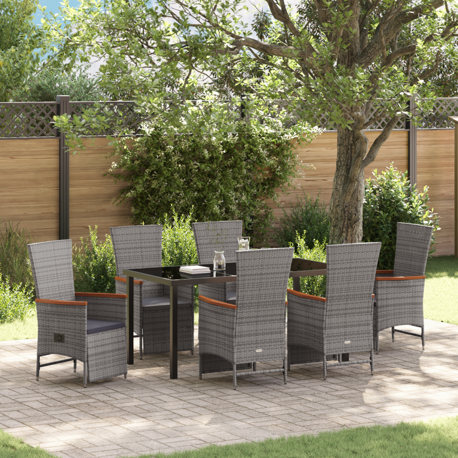 vidaXL Tuin Eetset met kussen 7 pcs Grijs Poly riet afbeelding 1
