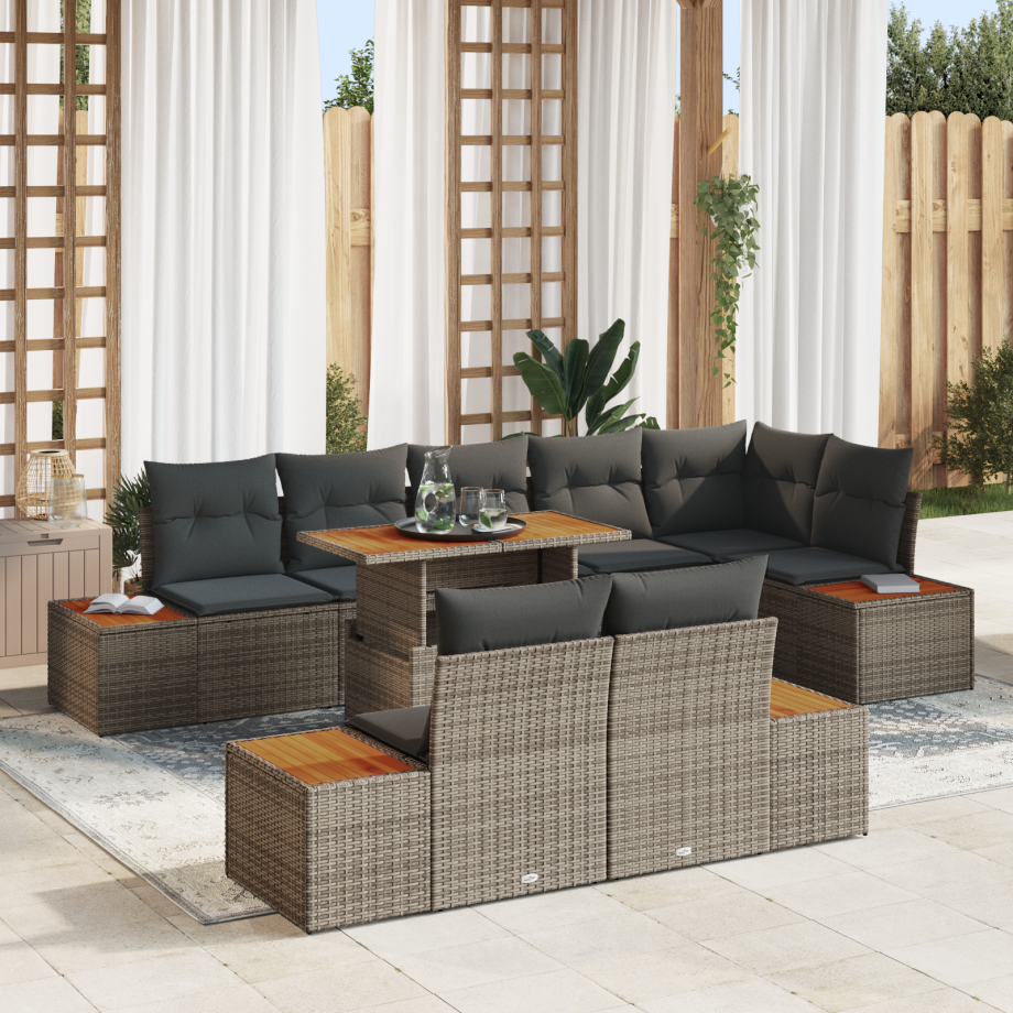vidaXL Tuin Eetset met kussen 9 pcs Grijs en Bruin vidaXL Tuin Eetset met kussen 9 pcs Grijs en Bruin afbeelding 1