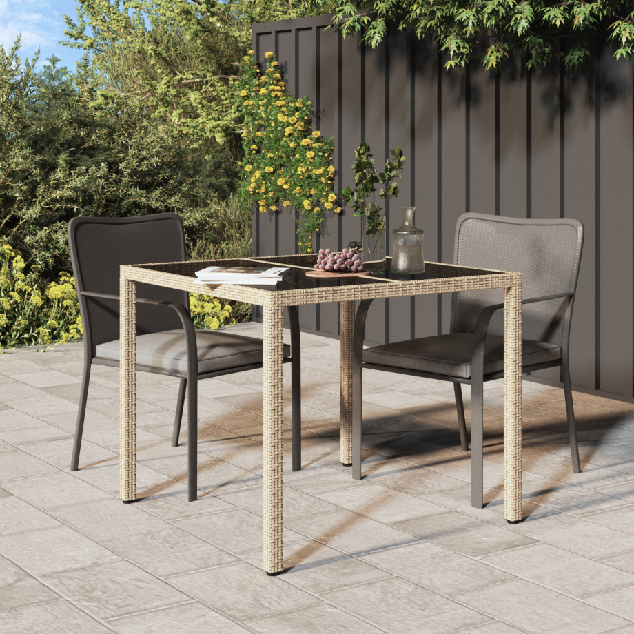 vidaXL Tuin Eettafel Beige 90x90x75 cm Poly Rattan vidaXL Tuin Eettafel Beige 90x90x75 cm Poly Rattan afbeelding 1