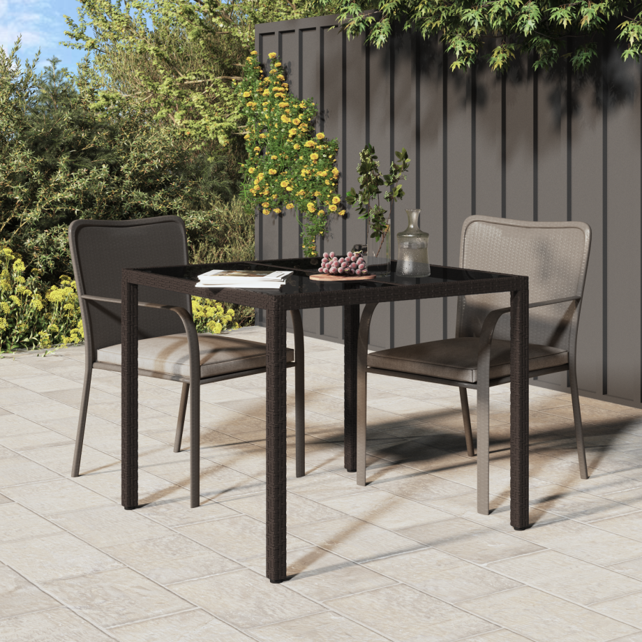 vidaXL Tuin eettafel Bruin 90x90x75 cm Poly Rattan afbeelding 1