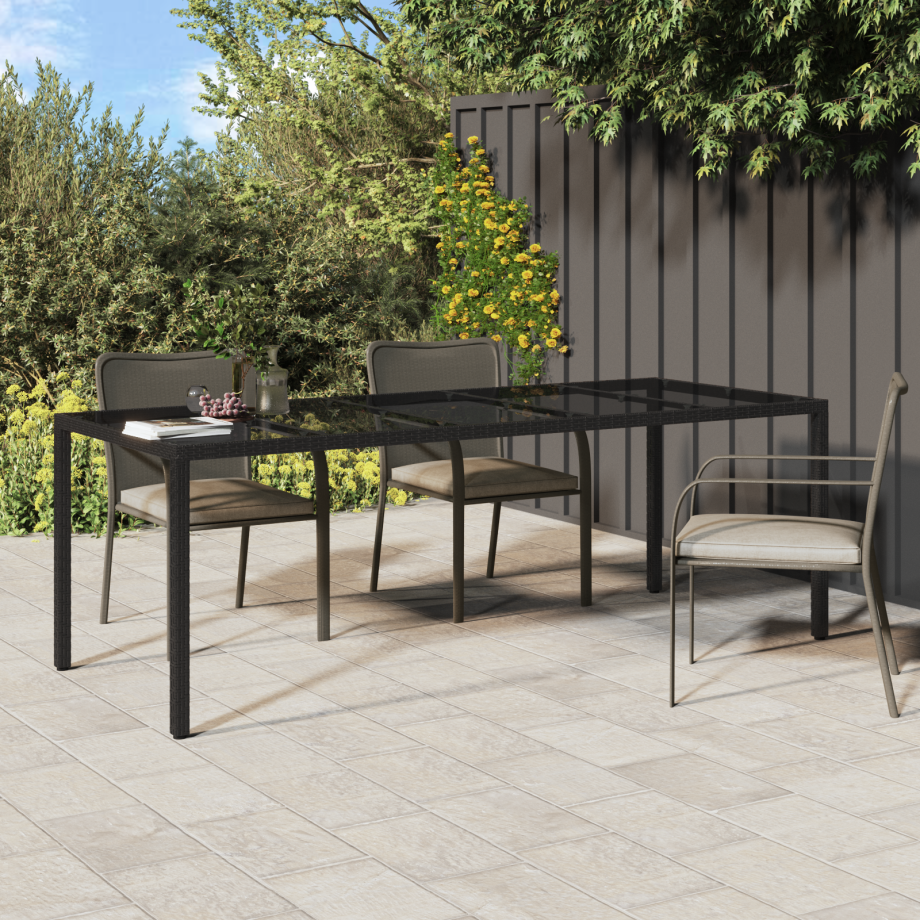 vidaXL Tuin Eettafel Zwart 250x100x75 cm Poly Rattan afbeelding 1