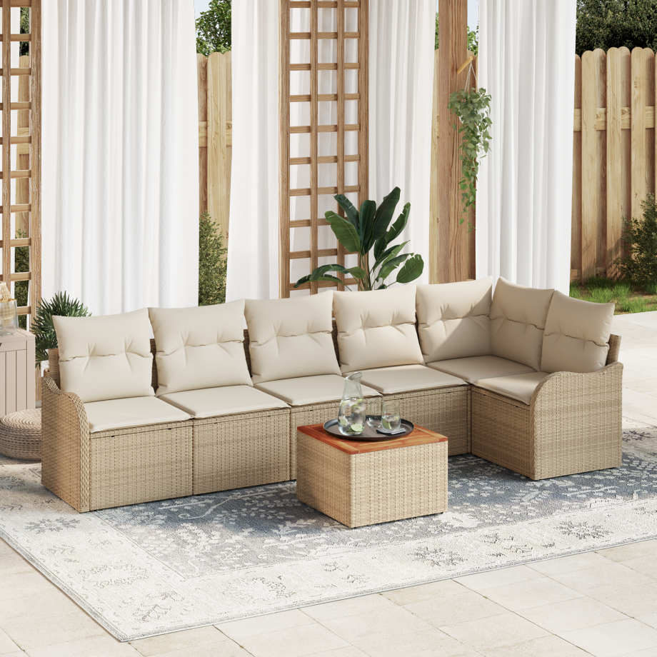 vidaXL Tuin Sofa Set 7 pcs Beige, wit Groot Rattan, Stof, Staal vidaXL Tuin Sofa Set 7 pcs Beige, wit Groot Rattan, Stof, Staal afbeelding 1