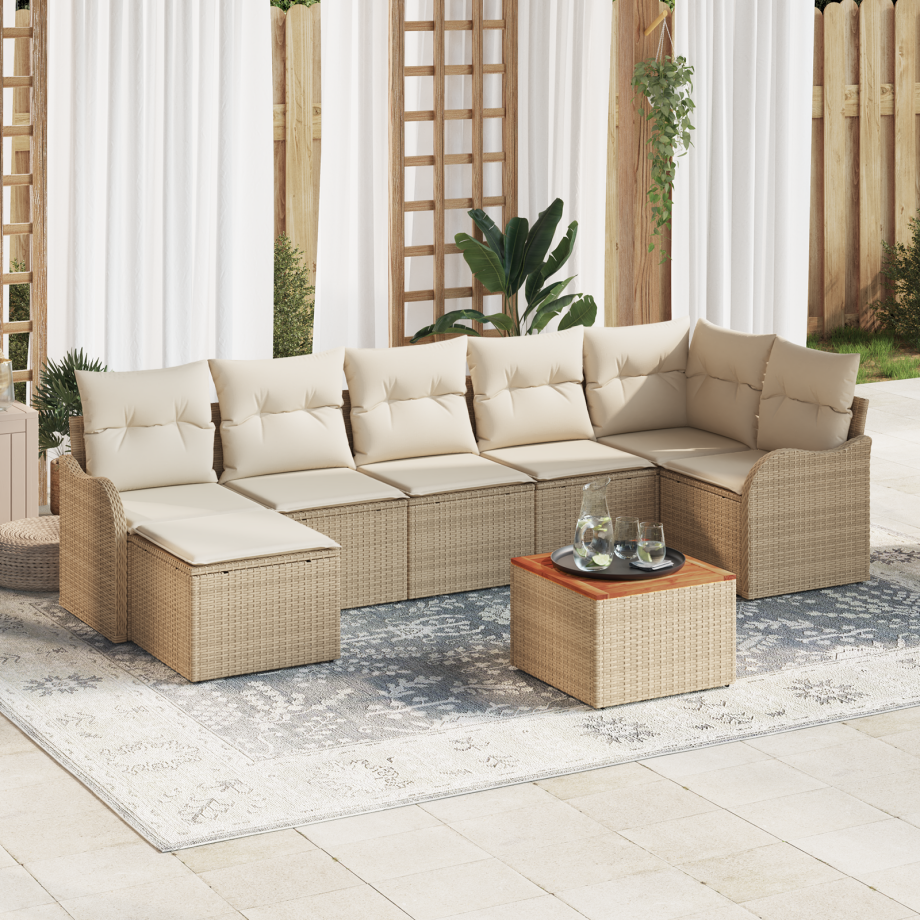 vidaXL Tuin Sofa Set 8 pcs Beige, wit Groot Riet, hout vidaXL Tuin Sofa Set 8 pcs Beige, wit Groot Riet, hout afbeelding 1