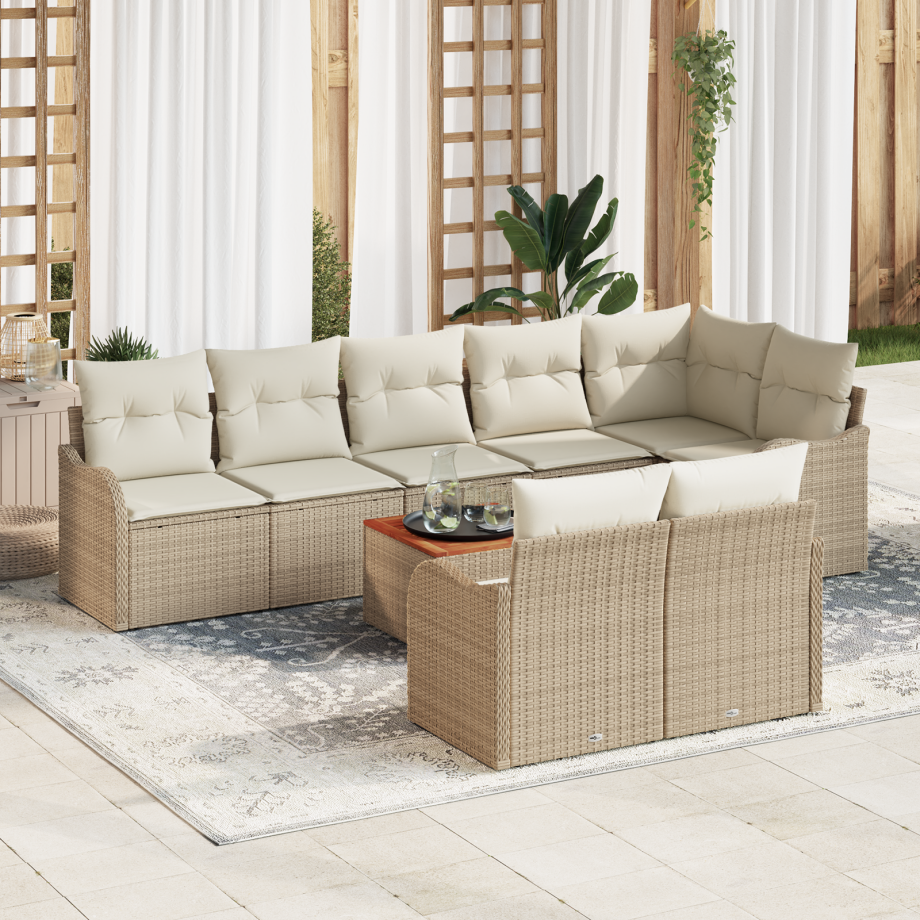 vidaXL Tuin Sofa Set 9 pcs Beige, wit Groot Rattan, stof vidaXL Tuin Sofa Set 9 pcs Beige, wit Groot Rattan, stof afbeelding 1