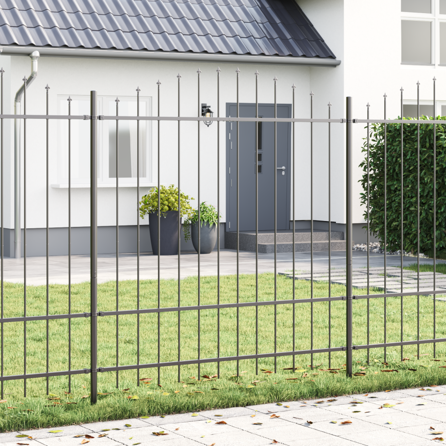 vidaXL Tuinafscheiding met Hoofdtop Grijs 3,4x1,75 m Staal afbeelding 1