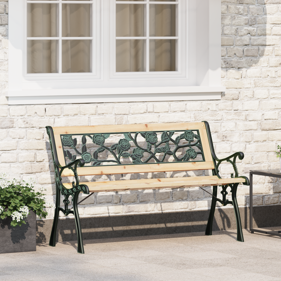vidaXL Tuinbank met rugleuning 116 cm rozenpatroon hout afbeelding 1