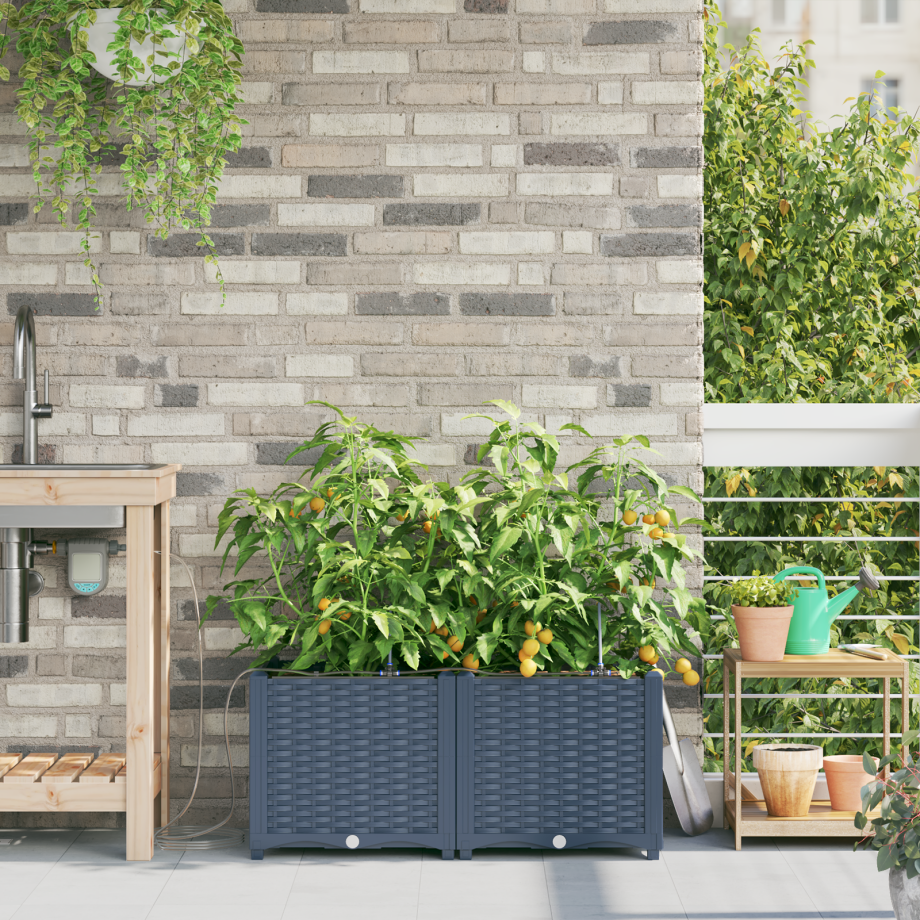 vidaXL Tuinfafiers 1 stuk Basketweave met opslag Grijs 40 x 40 x 126cm Kunststof afbeelding 1