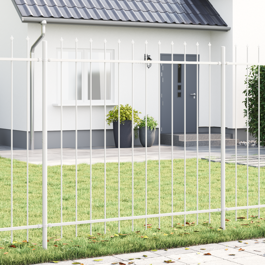 vidaXL Tuinhek met spitse punten 10,2x1,5 m staal wit vidaXL Tuinhek met spitse punten 10,2x1,5 m staal wit afbeelding 1