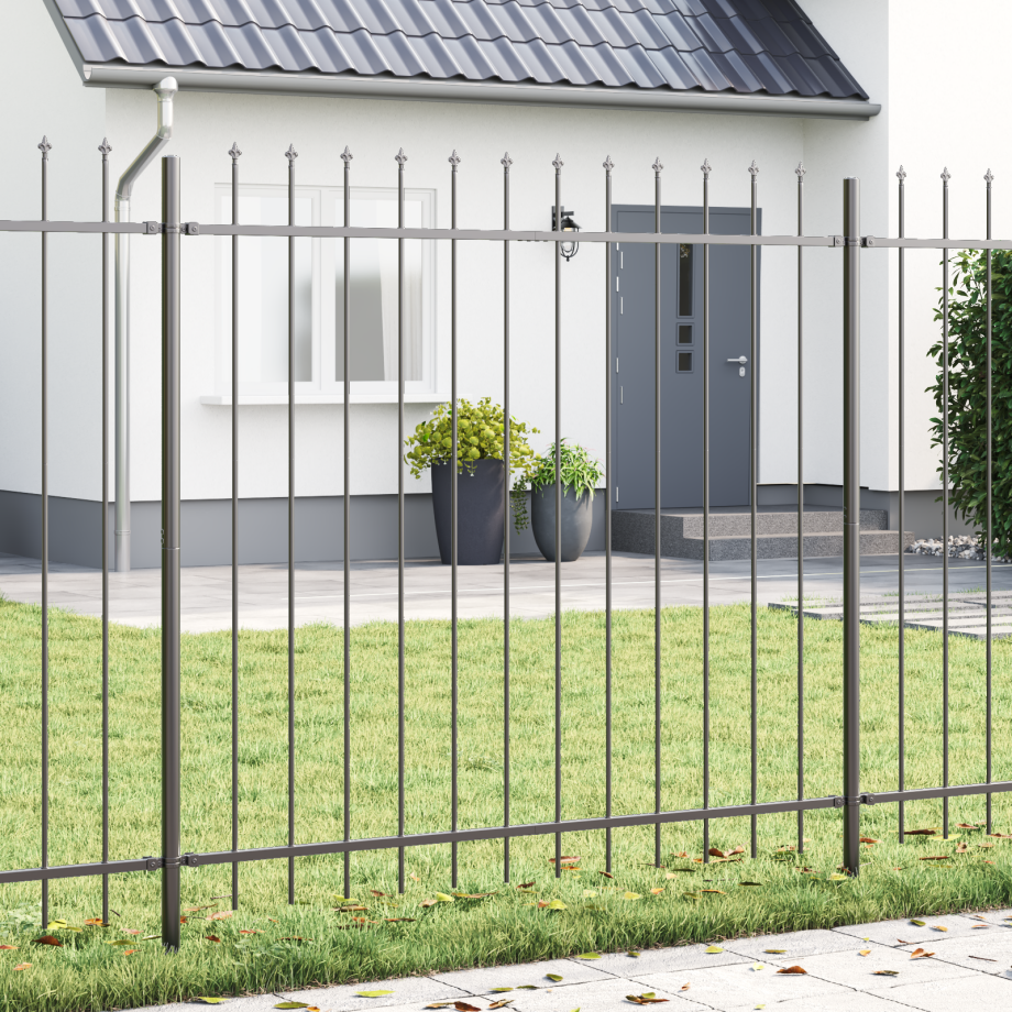 vidaXL Tuinhek met spitse punten 8,5x1,5 m staal grijs afbeelding 1