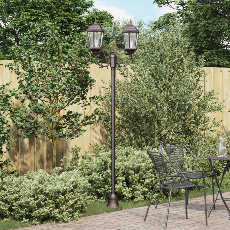 vidaXL Tuinlamp paal 2 lampen E27 220 cm aluminium bronskleurig afbeelding 1