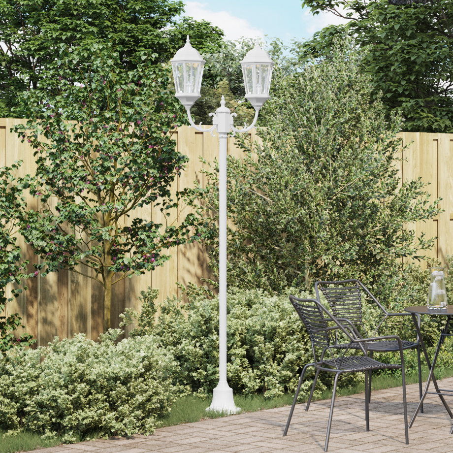 vidaXL Tuinlamp paal 2 lampen E27 220 cm aluminium wit afbeelding 1