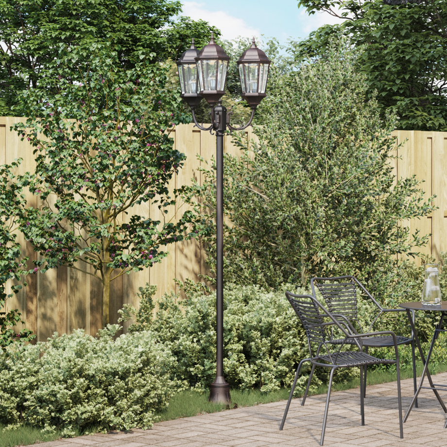 vidaXL Tuinlamp paal 3 lampen E27 220 cm aluminium bronskleurig afbeelding 1