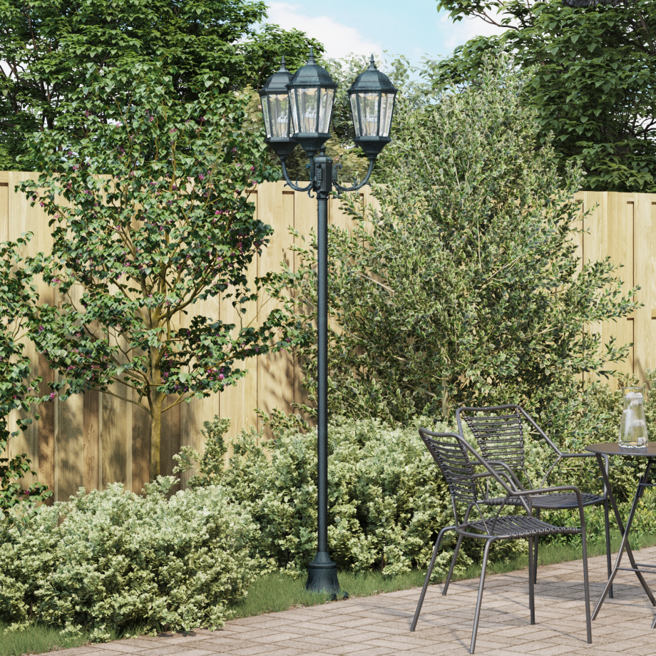 vidaXL Tuinlamp paal 3 lampen E27 220 cm aluminium groen afbeelding 1