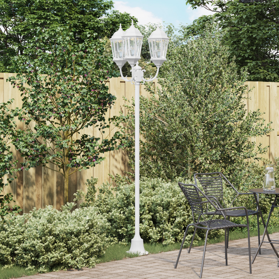 vidaXL Tuinlamp paal 3 lampen E27 220 cm aluminium wit afbeelding 1