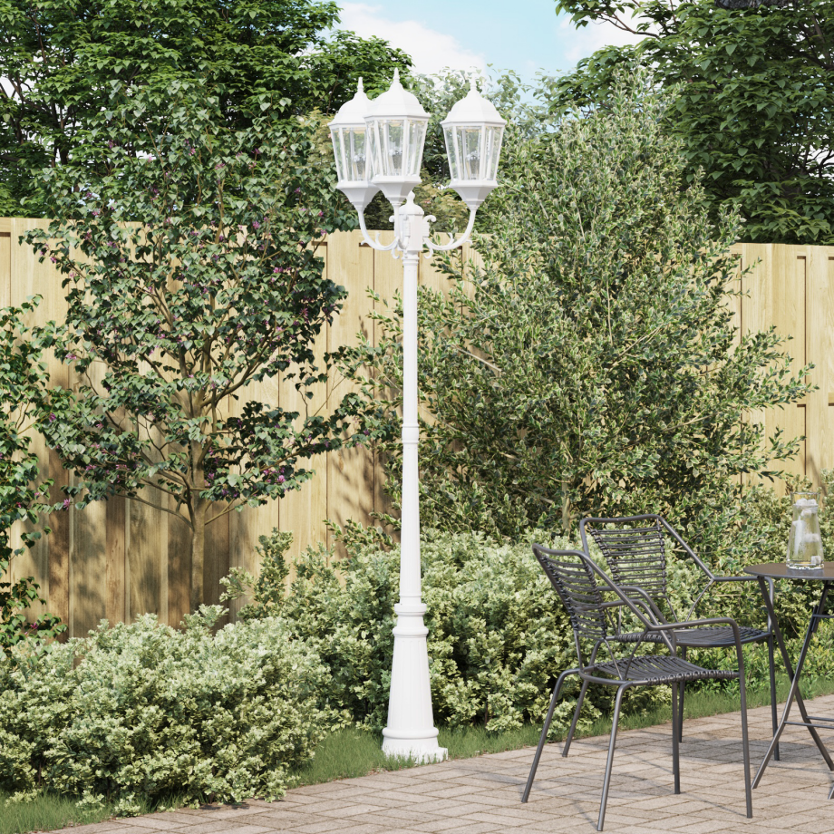 vidaXL Tuinlampenpaal 3-Lamp E27 Wit 235 cm Aluminium afbeelding 1