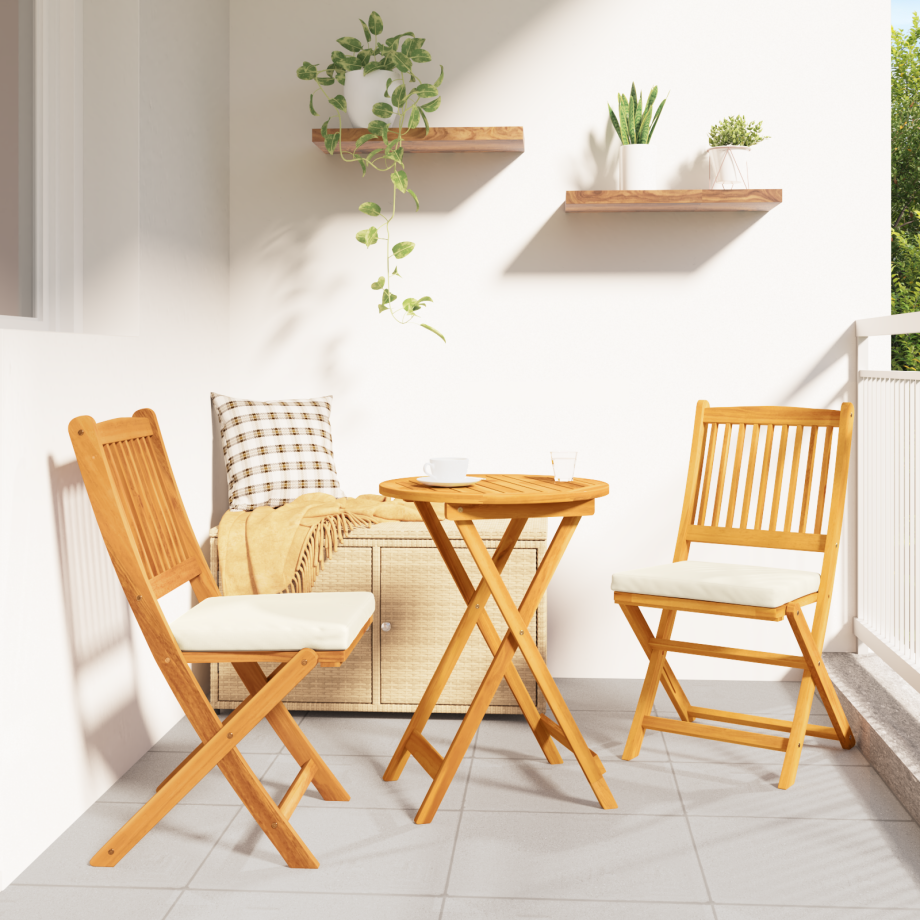 vidaXL Tuinstoelen 2 st inklapbaar met wit kussen massief acaciahout vidaXL Tuinstoelen 2 st inklapbaar met wit kussen massief acaciahout afbeelding 1