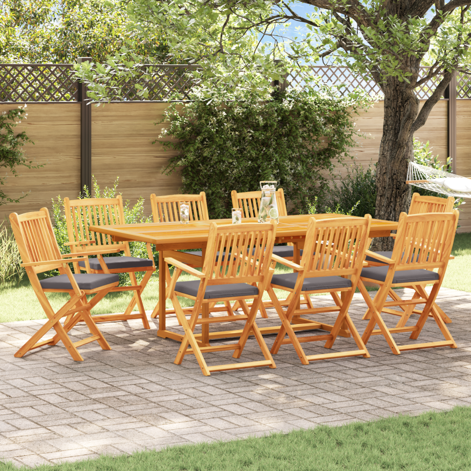 vidaXL Tuinstoelen 8 st inklapbaar grijze kussens massief acaciahout vidaXL Tuinstoelen 8 st inklapbaar grijze kussens massief acaciahout afbeelding 1