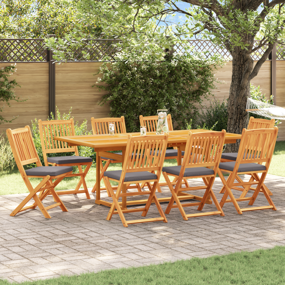 vidaXL Tuinstoelen 8 st inklapbaar grijze kussens massief acaciahout vidaXL Tuinstoelen 8 st inklapbaar grijze kussens massief acaciahout afbeelding 1