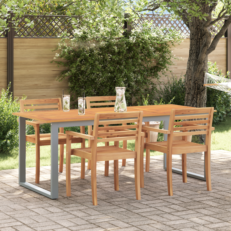 vidaXL Tuintafel 160x80x75 cm staal en massief acaciahout grijs afbeelding 1