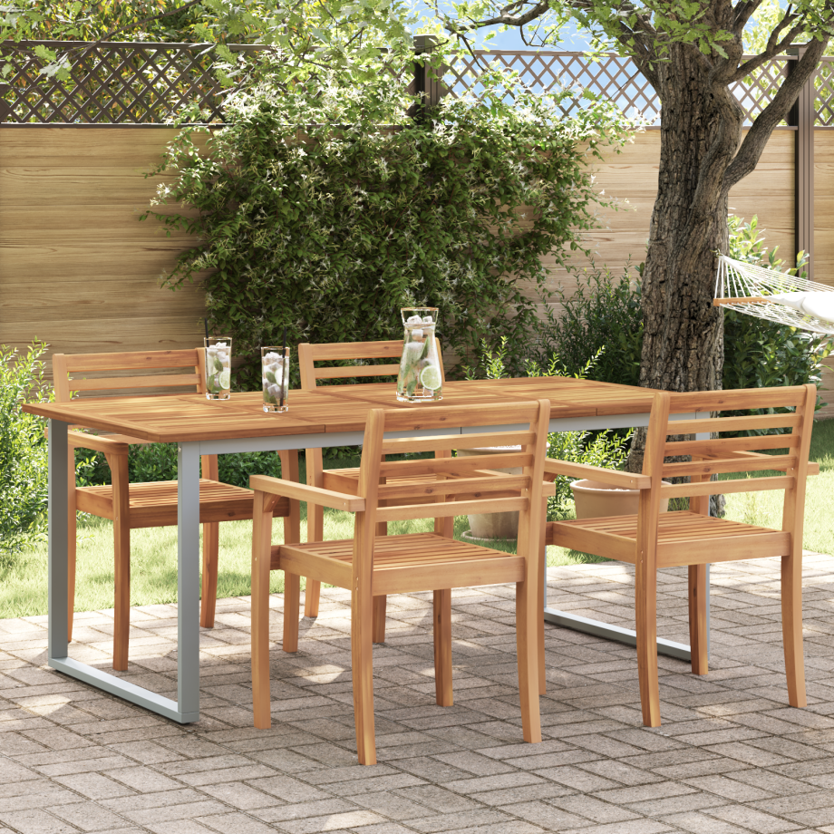 vidaXL Tuintafel 180x90x75 cm staal en massief acaciahout grijs afbeelding 1