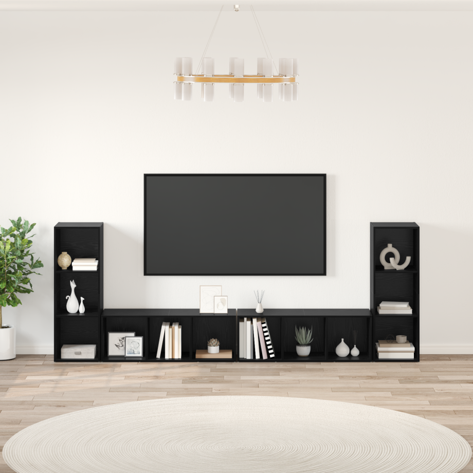 vidaXL TV-kast 4 pcs Zwart eiken 37 x 35 x 107.5 cm Engineered hout afbeelding 1